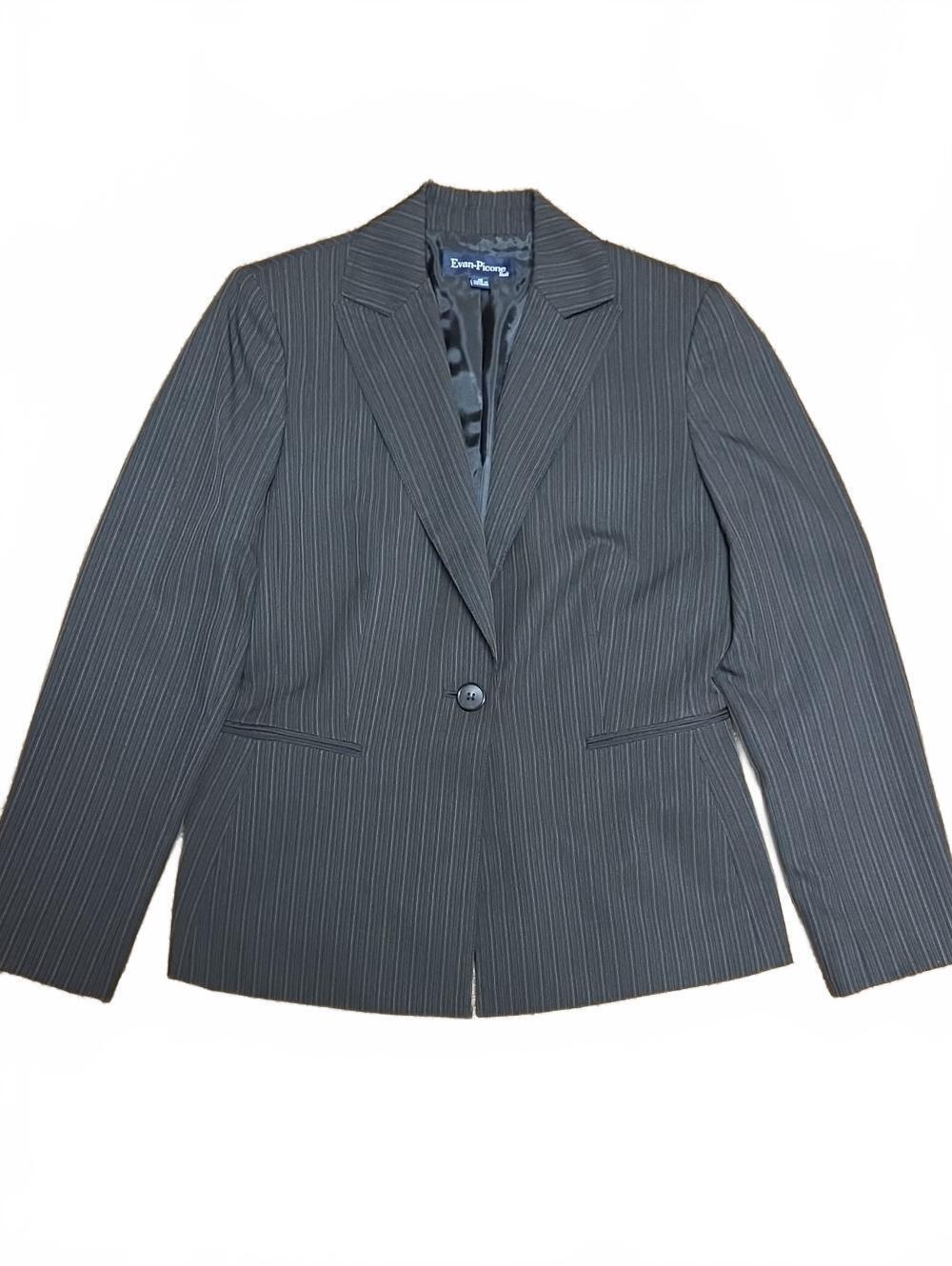Evan Picone | Women's Black Pinstripe Single-Button Blazer with Notch Lapel | 10